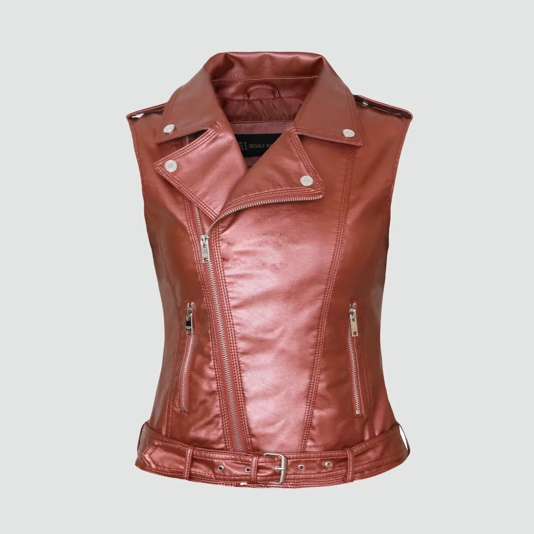 Women Vest PU Leather Vest Cool Handsome